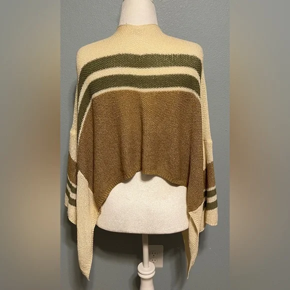 Pol Beige Cardigan Sweater Knit Tie Front Boho Neutral Striped Layering Medium - Picture 4 of 8